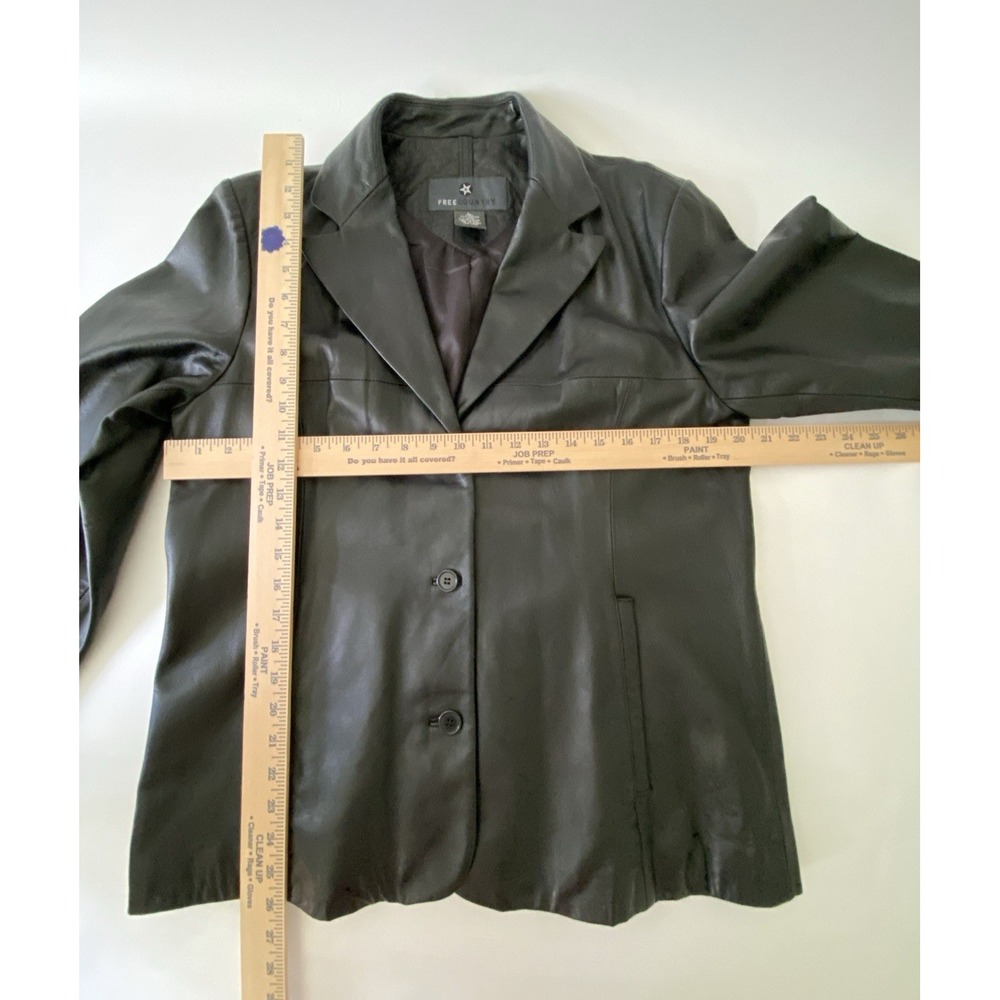 VTG Free Country Black Leather Jacket Women's Large Button Up Lined Streetwear - Picture 9 of 15